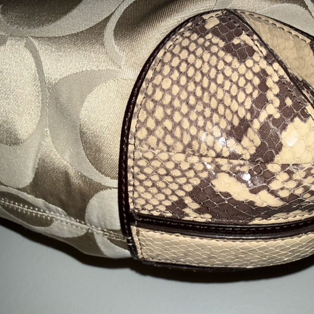 Coach Signature Jacquard Hobo Shoulder Bag w/ Snakeskin Trim - Picture 7 of 15